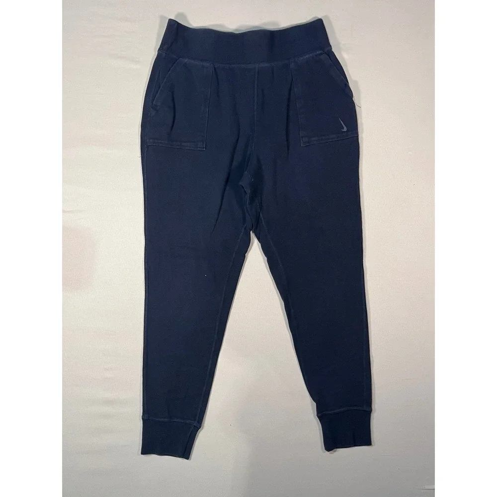 Nike Yoga Womens Navy Blue Fleece Jogger Sweatpants Pockets CU5317-451 Size M